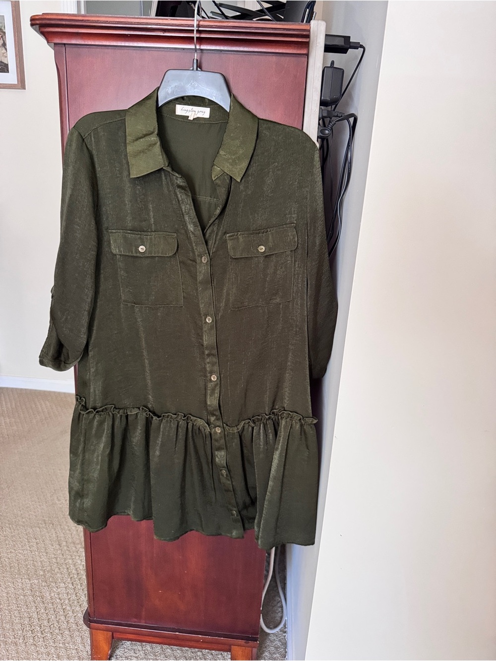 Kingston Olive Green Button-Down Shirt Dress